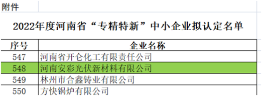 祝賀!光伏新材料通過河南省“專精特新”中小企業(yè)認定